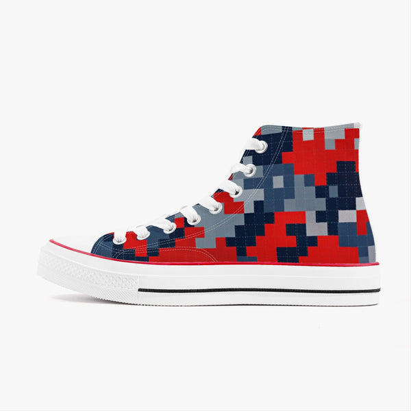 Pixel Red Camo High-Top Canvas Sneakers – Unisex